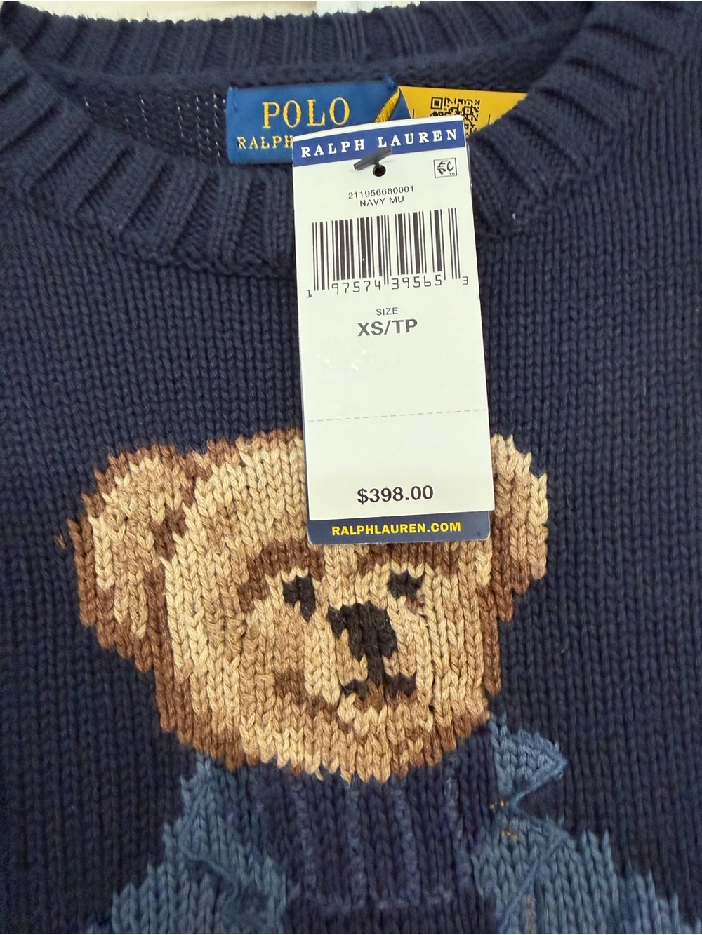 Polo by Ralph Lauren Navy Crewneck Sweater with Bear Intarsia - Picture 2 of 3